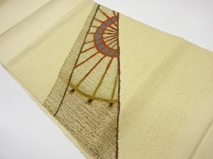 着物・帯 ] - 名古屋帯 リサイクル 手織り紬すくい織番傘模様織出し 